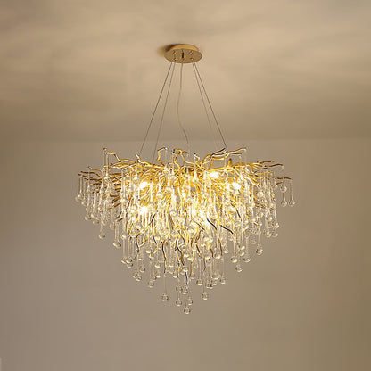Elegant Teardrop Crystal Chandelier - Adjustable Height & Dimmable Lig