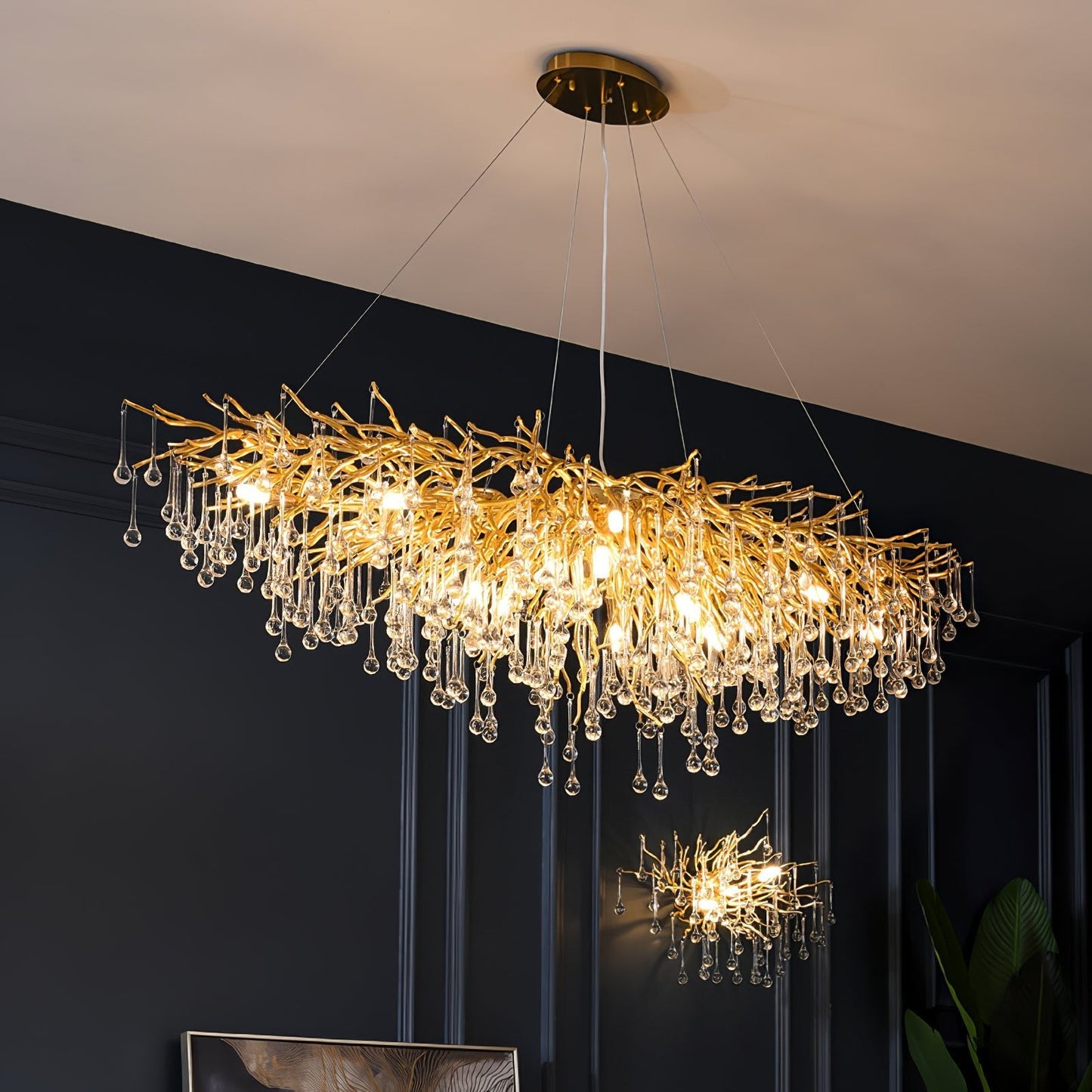 Elegant Teardrop Crystal Chandelier - Adjustable Height & Dimmable Lig