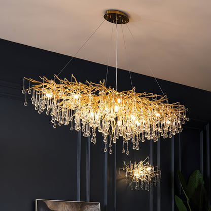 Elegant Teardrop Crystal Chandelier - Adjustable Height & Dimmable Lig