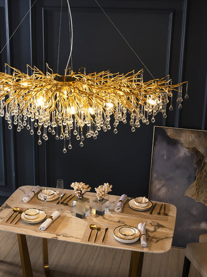 Elegant Teardrop Crystal Chandelier - Adjustable Height & Dimmable Lig
