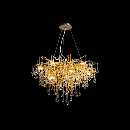 Elegant Teardrop Crystal Chandelier - Adjustable Height & Dimmable Lig
