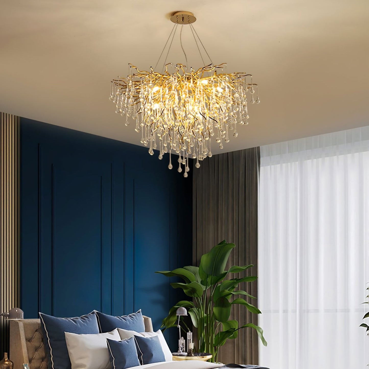 Elegant Teardrop Crystal Chandelier - Adjustable Height & Dimmable Lig