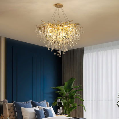 Elegant Teardrop Crystal Chandelier - Adjustable Height & Dimmable Lig