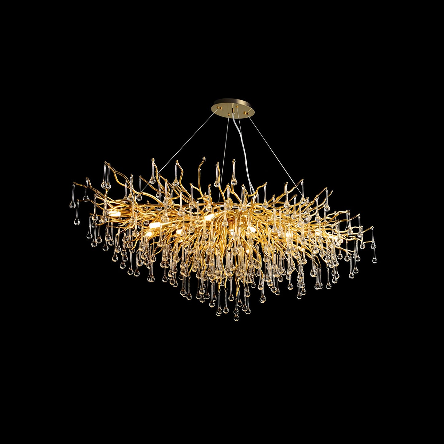 Elegant Teardrop Crystal Chandelier - Adjustable Height & Dimmable Lig