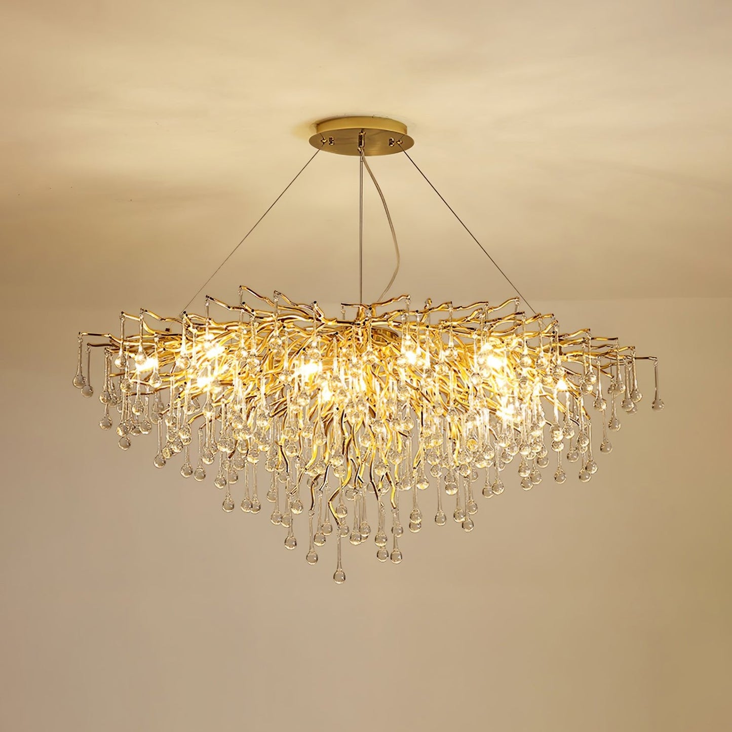 Elegant Teardrop Crystal Chandelier - Adjustable Height & Dimmable Lig