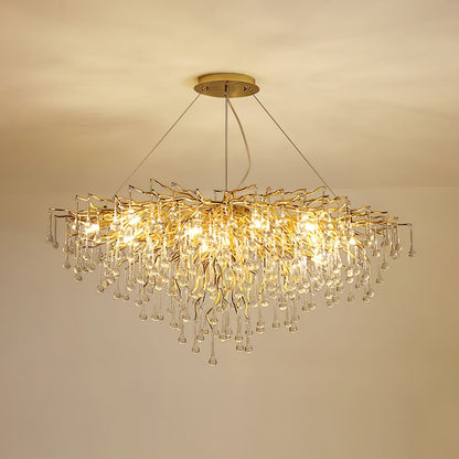 Elegant Teardrop Crystal Chandelier - Adjustable Height & Dimmable Lig