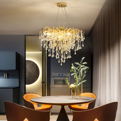 Elegant Teardrop Crystal Chandelier - Adjustable Height & Dimmable Lig