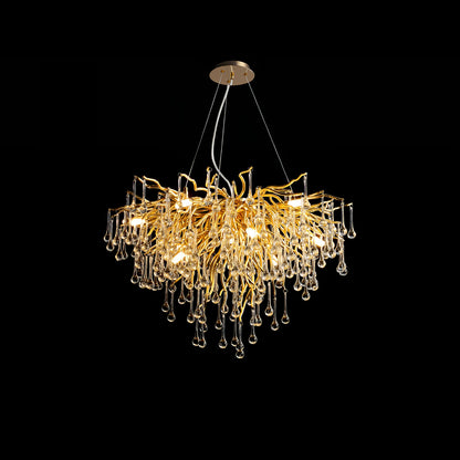 Elegant Teardrop Crystal Chandelier - Adjustable Height & Dimmable Lig