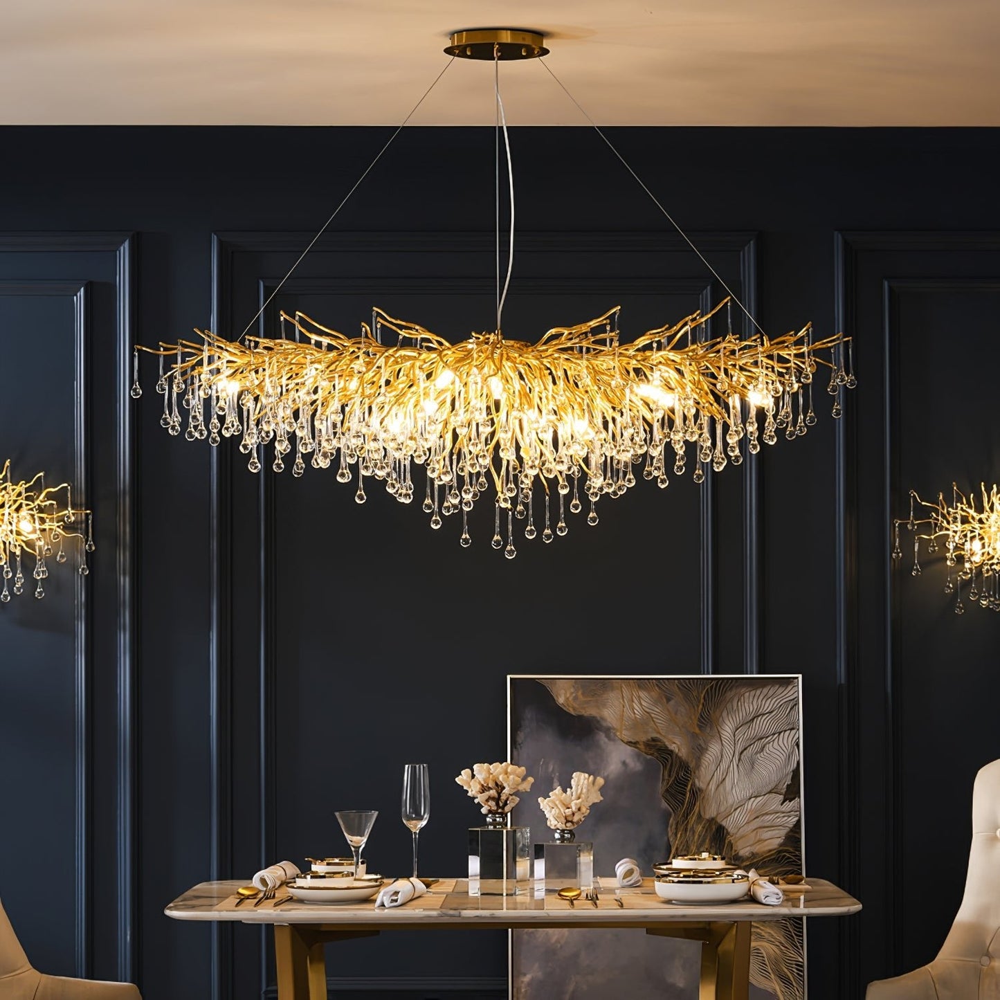 Elegant Teardrop Crystal Chandelier - Adjustable Height & Dimmable Lig