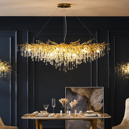 Elegant Teardrop Crystal Chandelier - Adjustable Height & Dimmable Lig