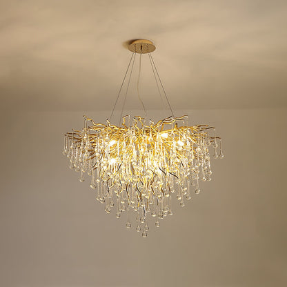 Elegant Teardrop Crystal Chandelier - Adjustable Height & Dimmable Lig
