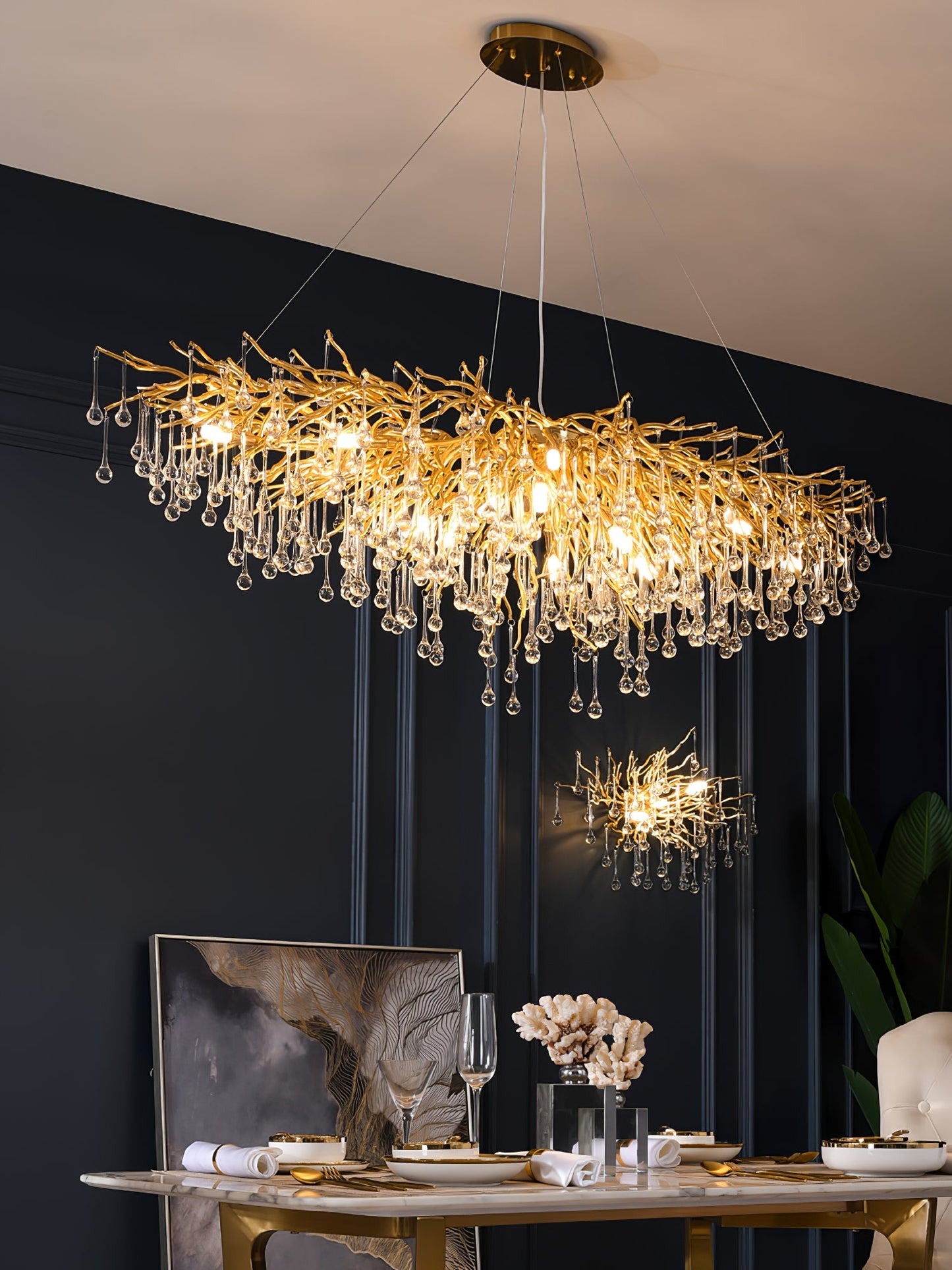 Elegant Teardrop Crystal Chandelier - Adjustable Height & Dimmable Lig
