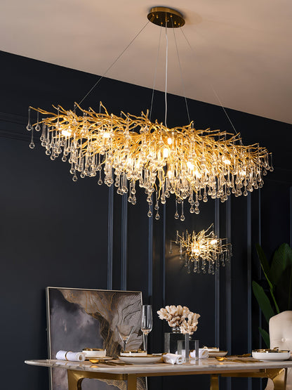 Elegant Teardrop Crystal Chandelier - Adjustable Height & Dimmable Lig