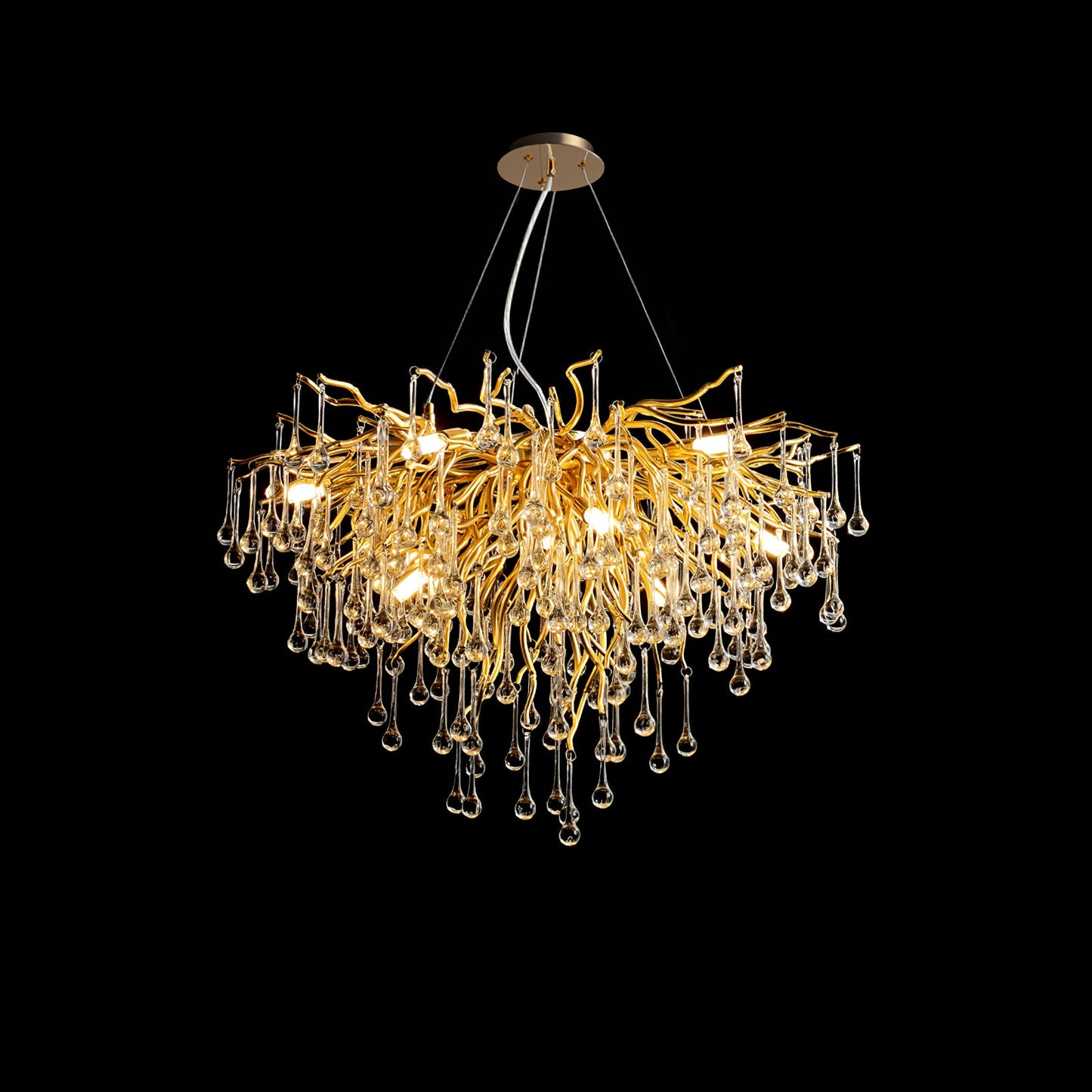 Elegant Teardrop Crystal Chandelier - Adjustable Height & Dimmable Lig