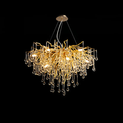 Elegant Teardrop Crystal Chandelier - Adjustable Height & Dimmable Lig