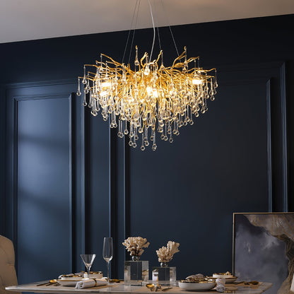 Elegant Teardrop Crystal Chandelier - Adjustable Height & Dimmable Lig