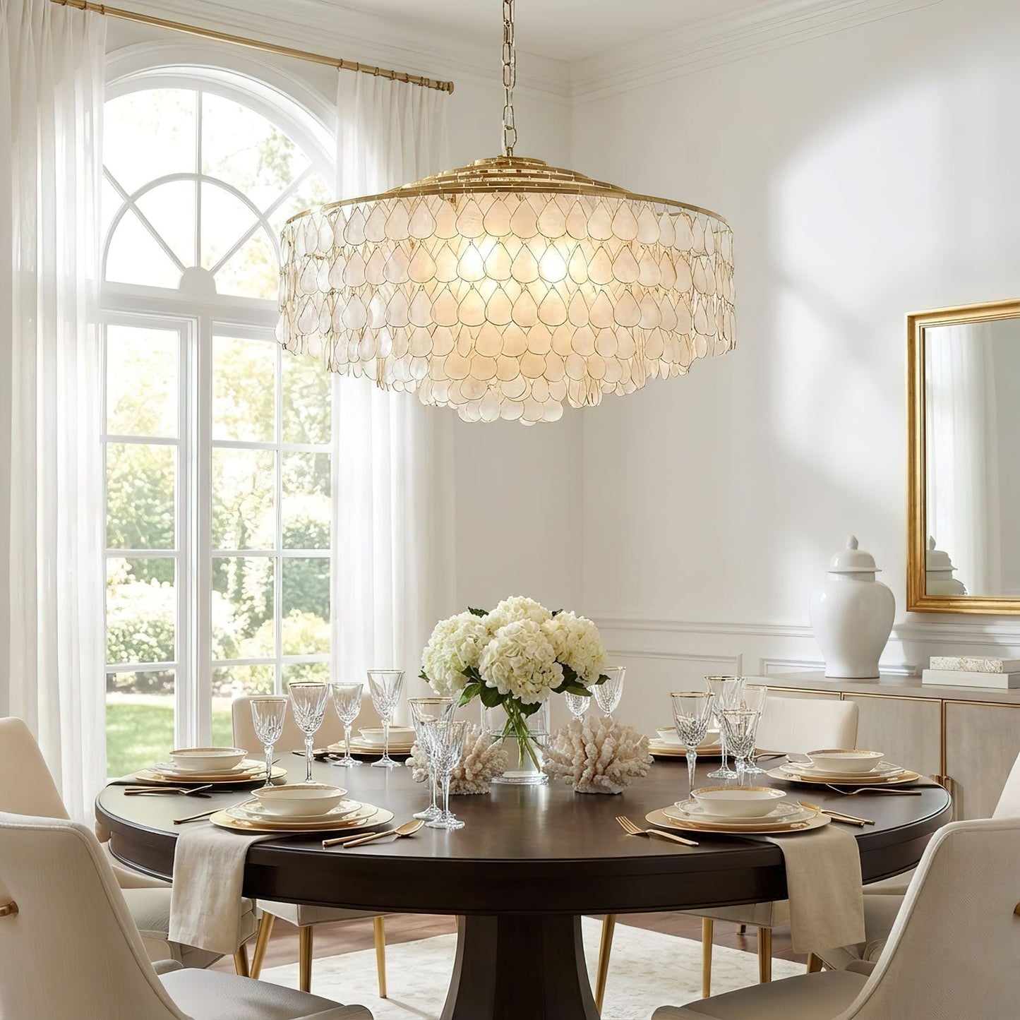 Elegant Teardrop Shell Chandelier - Dimmable, Adjustable Height