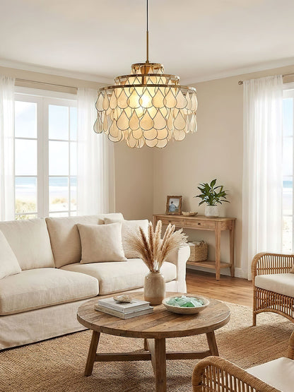 Elegant Teardrop Shell Chandelier - Dimmable, Adjustable Height