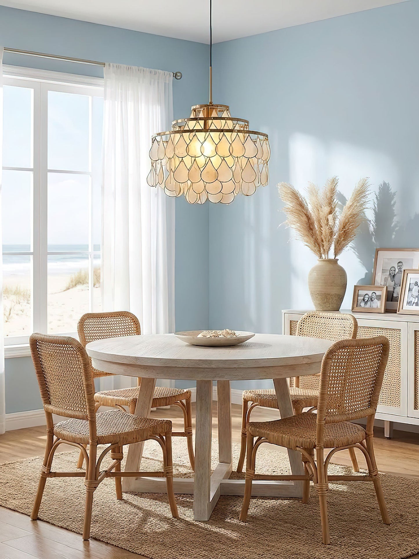 Elegant Teardrop Shell Chandelier - Dimmable, Adjustable Height