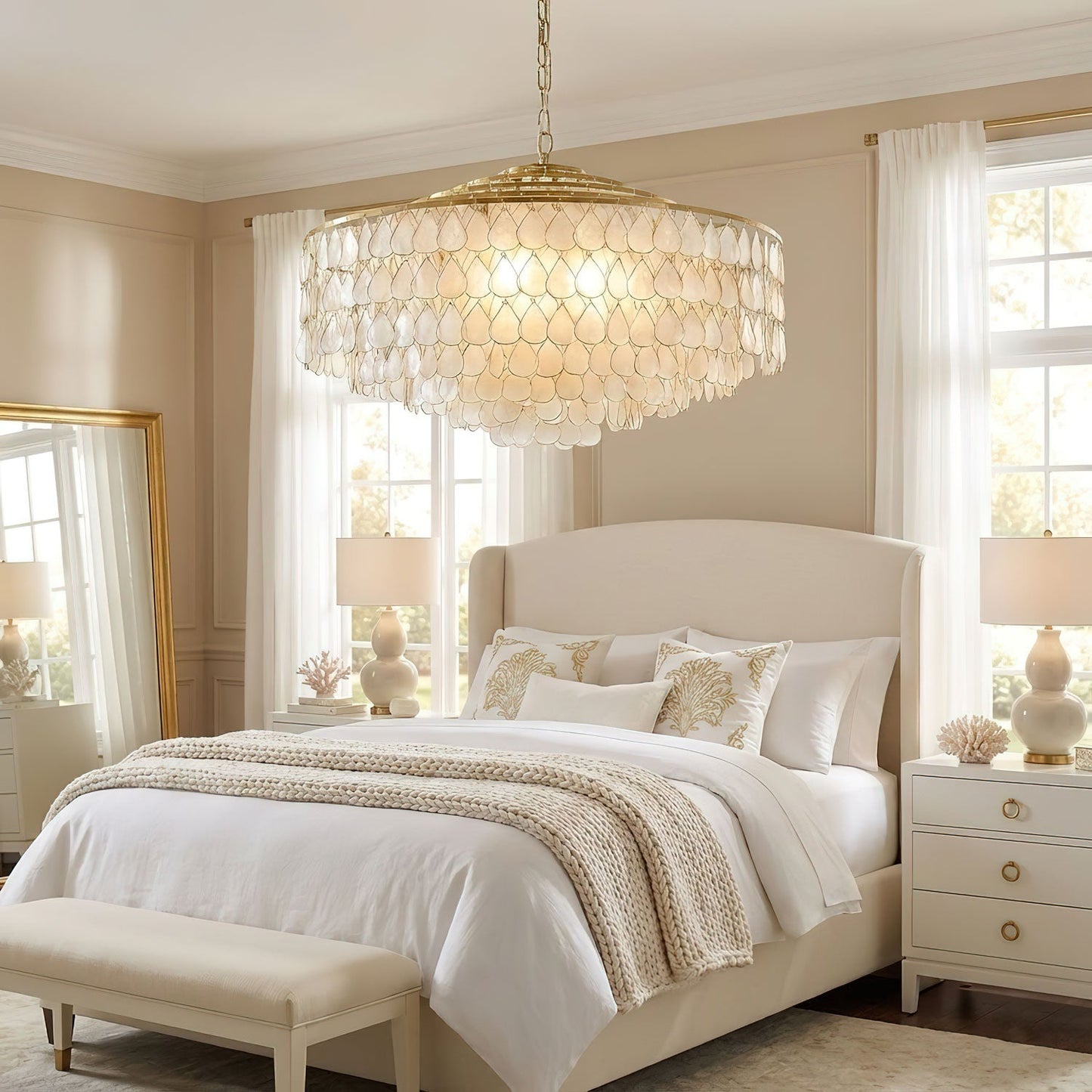 Elegant Teardrop Shell Chandelier - Dimmable, Adjustable Height