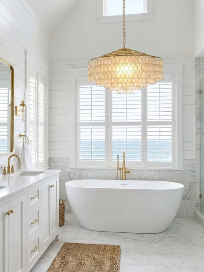 Elegant Teardrop Shell Chandelier - Dimmable, Adjustable Height