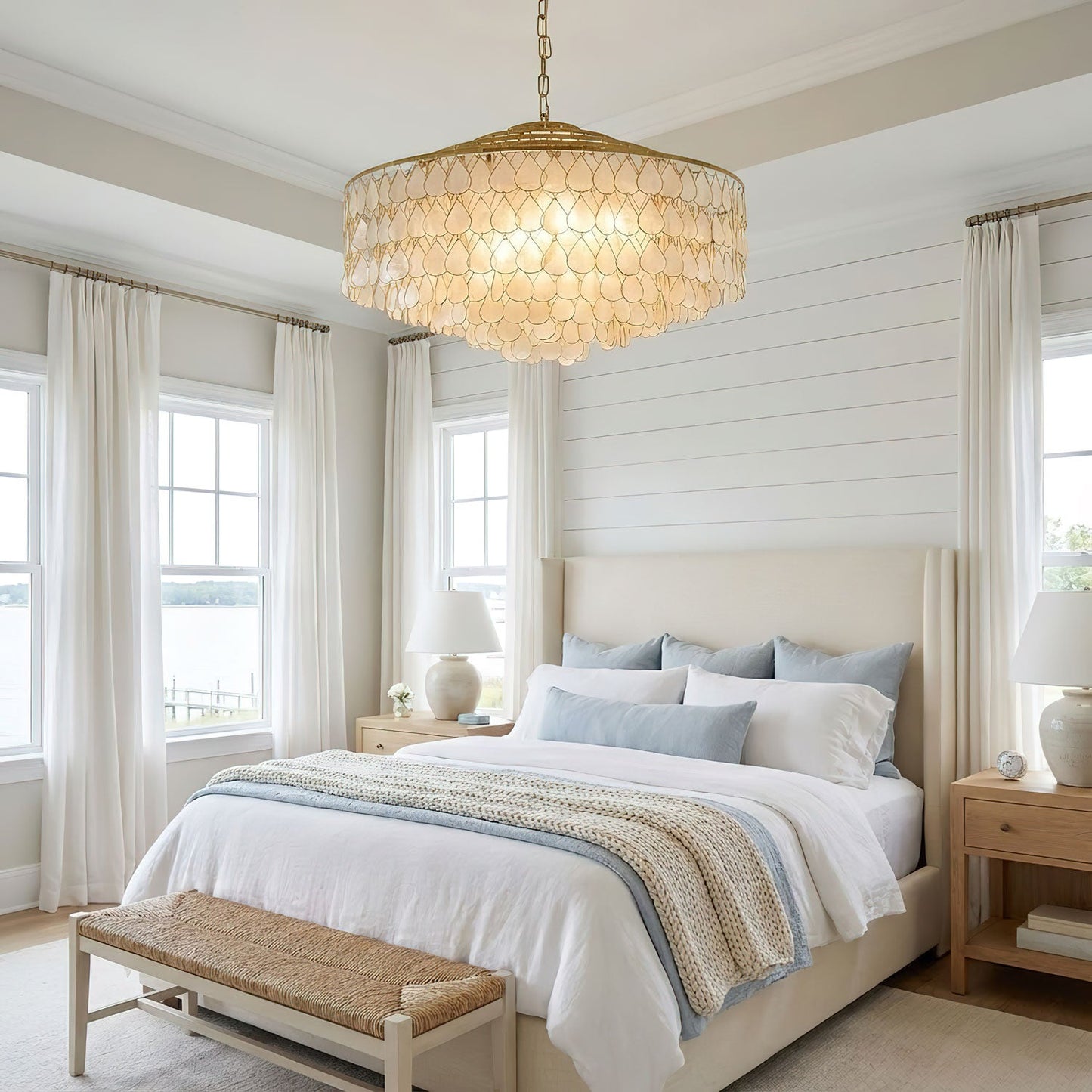 Elegant Teardrop Shell Chandelier - Dimmable, Adjustable Height