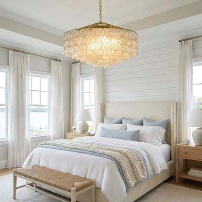 Elegant Teardrop Shell Chandelier - Dimmable, Adjustable Height