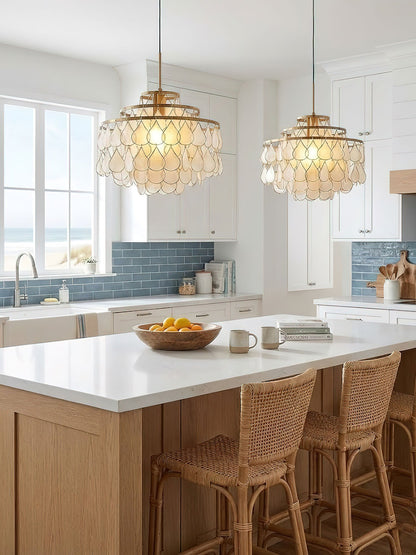 Elegant Teardrop Shell Chandelier - Dimmable, Adjustable Height