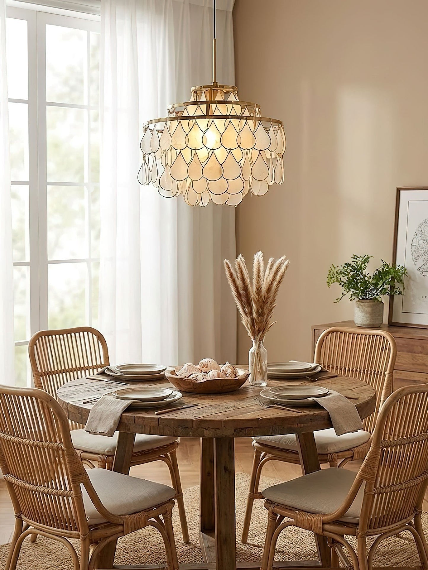 Elegant Teardrop Shell Chandelier - Dimmable, Adjustable Height