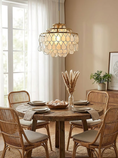 Elegant Teardrop Shell Chandelier - Dimmable, Adjustable Height