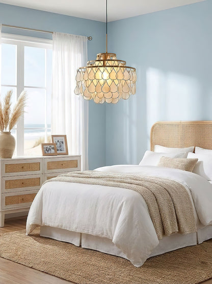 Elegant Teardrop Shell Chandelier - Dimmable, Adjustable Height