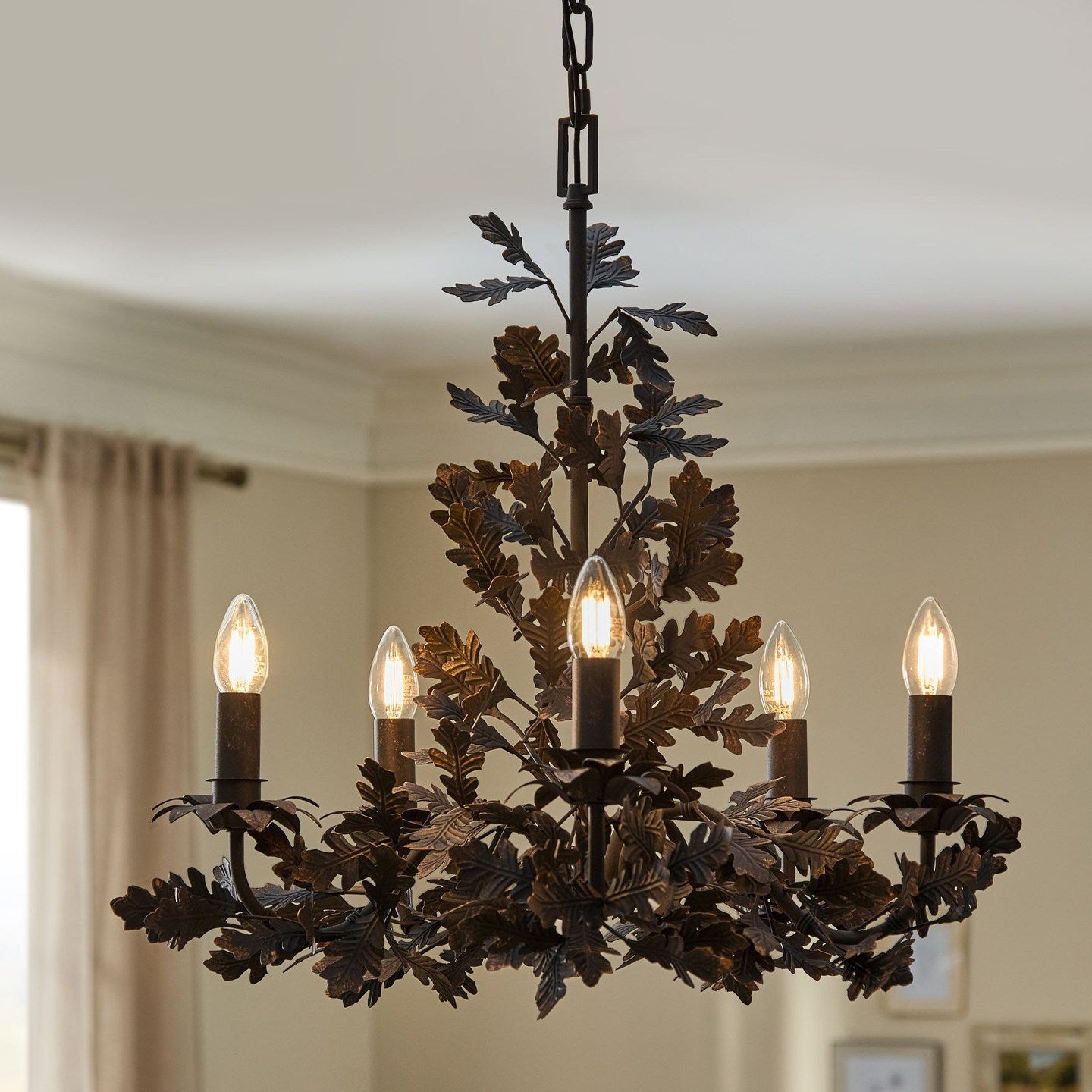 Thicket Oak Leaf Chandelier - Elegant Design with Adjustable Height &