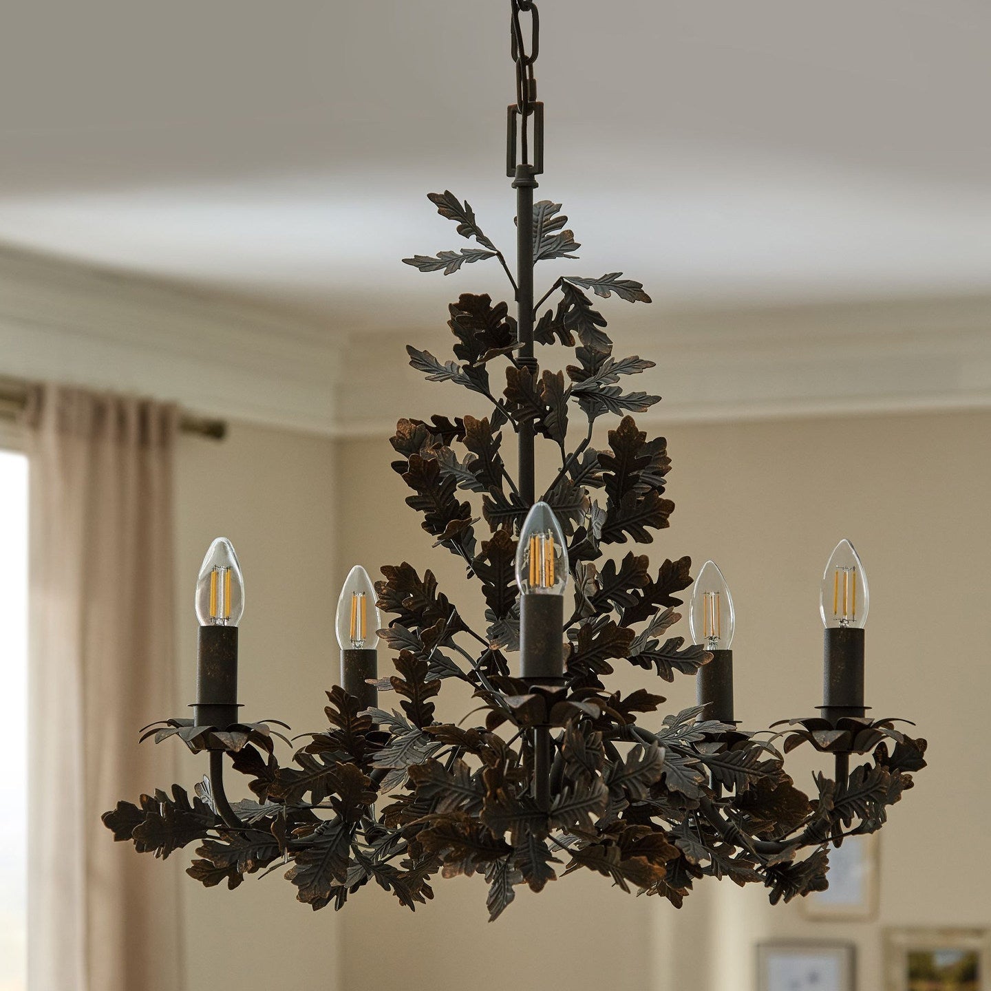 Thicket Oak Leaf Chandelier - Elegant Design with Adjustable Height &