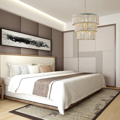 Elegant Three-Tier Wood Beaded Chandelier with Adjustable Height & Sof