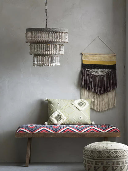 Elegant Three-Tier Wood Beaded Chandelier with Adjustable Height & Sof
