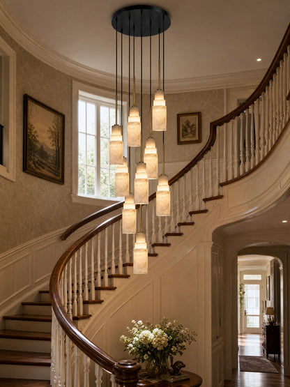 Elegant Tiered Alabaster Cluster Chandelier with Adjustable Height and