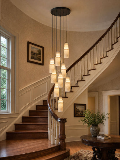 Elegant Tiered Alabaster Cluster Chandelier with Adjustable Height and