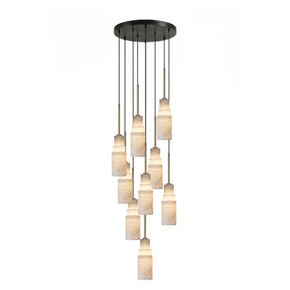 Elegant Tiered Alabaster Cluster Chandelier with Adjustable Height and