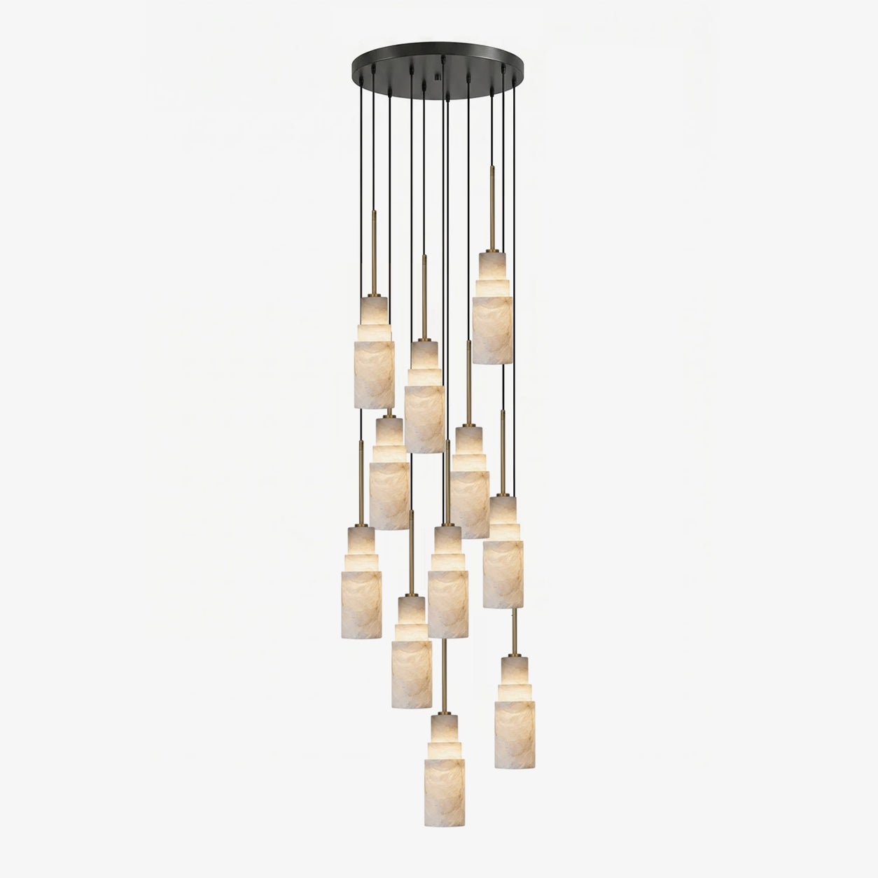Elegant Tiered Alabaster Cluster Chandelier with Adjustable Height and