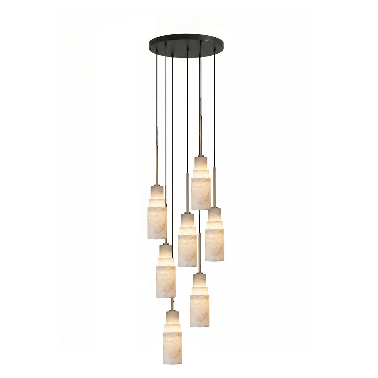 Elegant Tiered Alabaster Cluster Chandelier with Adjustable Height and