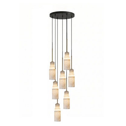 Elegant Tiered Alabaster Cluster Chandelier with Adjustable Height and