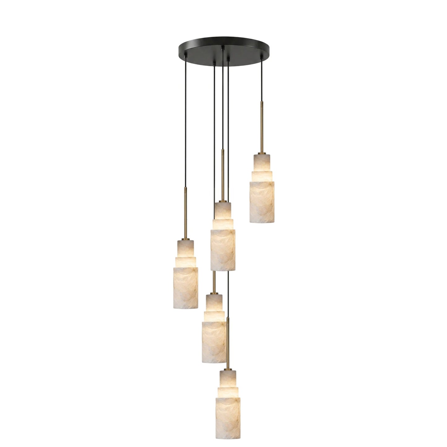 Elegant Tiered Alabaster Cluster Chandelier with Adjustable Height and