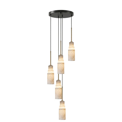 Elegant Tiered Alabaster Cluster Chandelier with Adjustable Height and