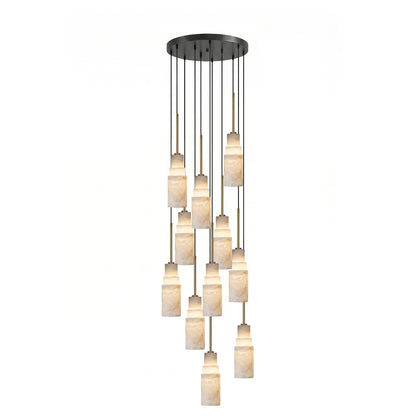 Elegant Tiered Alabaster Cluster Chandelier with Adjustable Height and
