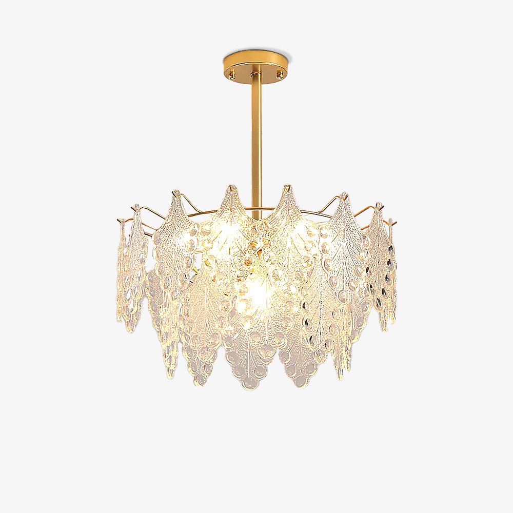 Elegant Tiered Carved Glass Chandelier with Adjustable Height & LED Co