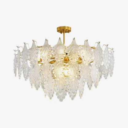 Elegant Tiered Carved Glass Chandelier with Adjustable Height & LED Co