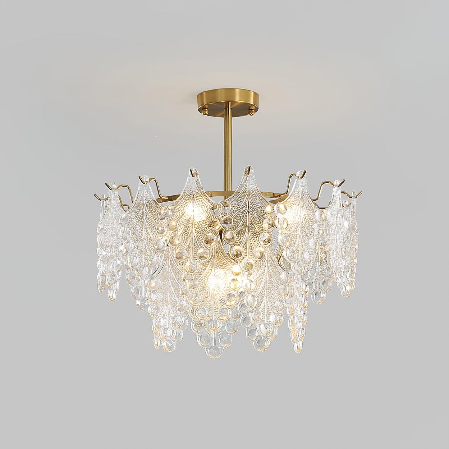 Elegant Tiered Carved Glass Chandelier with Adjustable Height & LED Co