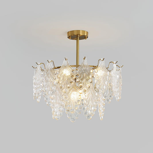 Elegant Tiered Carved Glass Chandelier with Adjustable Height & LED Co