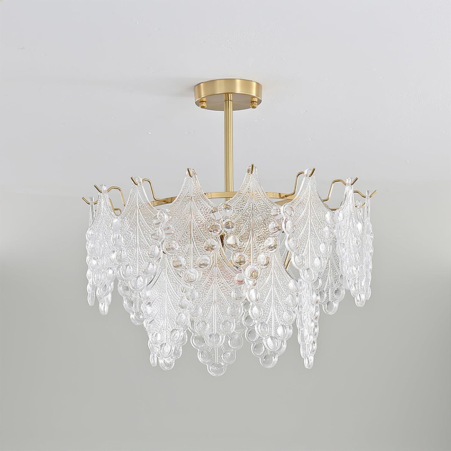 Elegant Tiered Carved Glass Chandelier with Adjustable Height & LED Co