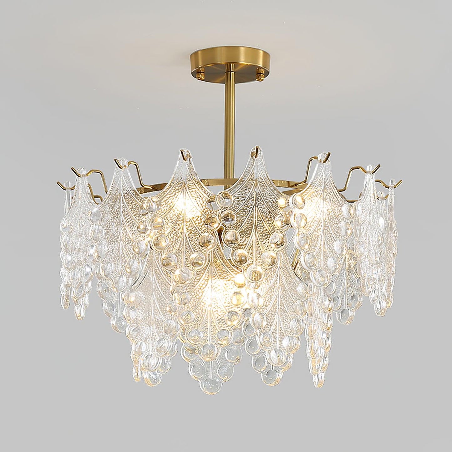Elegant Tiered Carved Glass Chandelier with Adjustable Height & LED Co
